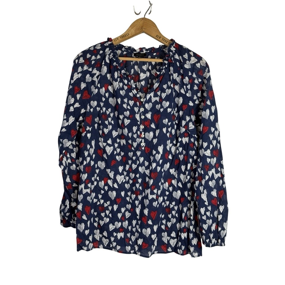 Talbots Womens Size M Heart Pattern  Shirt Long Sleeve Red Blue white
